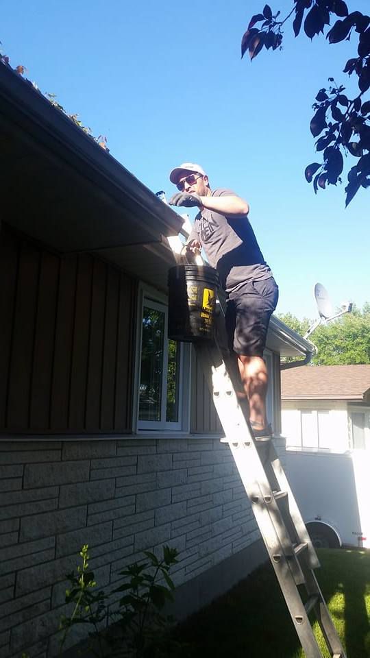 <i>Climb on your ladder and clean your gutter. Then, install a gutter protection.</i>